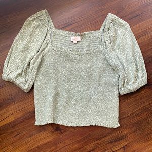 LOFT Polka Dot Smocked Blouse